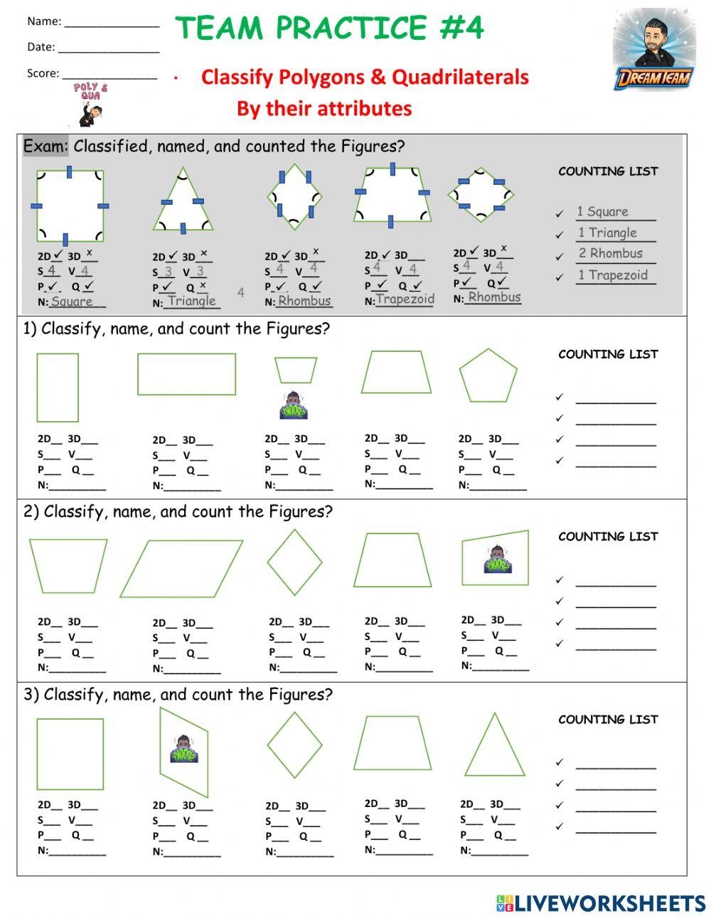 TEAM PRACTICE 4 Classify Polygons Quadrilaterals By Their 