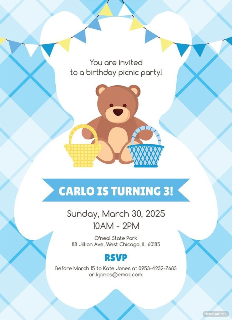 Teddy Bear Picnic Birthday Invitation Template In Illustrator