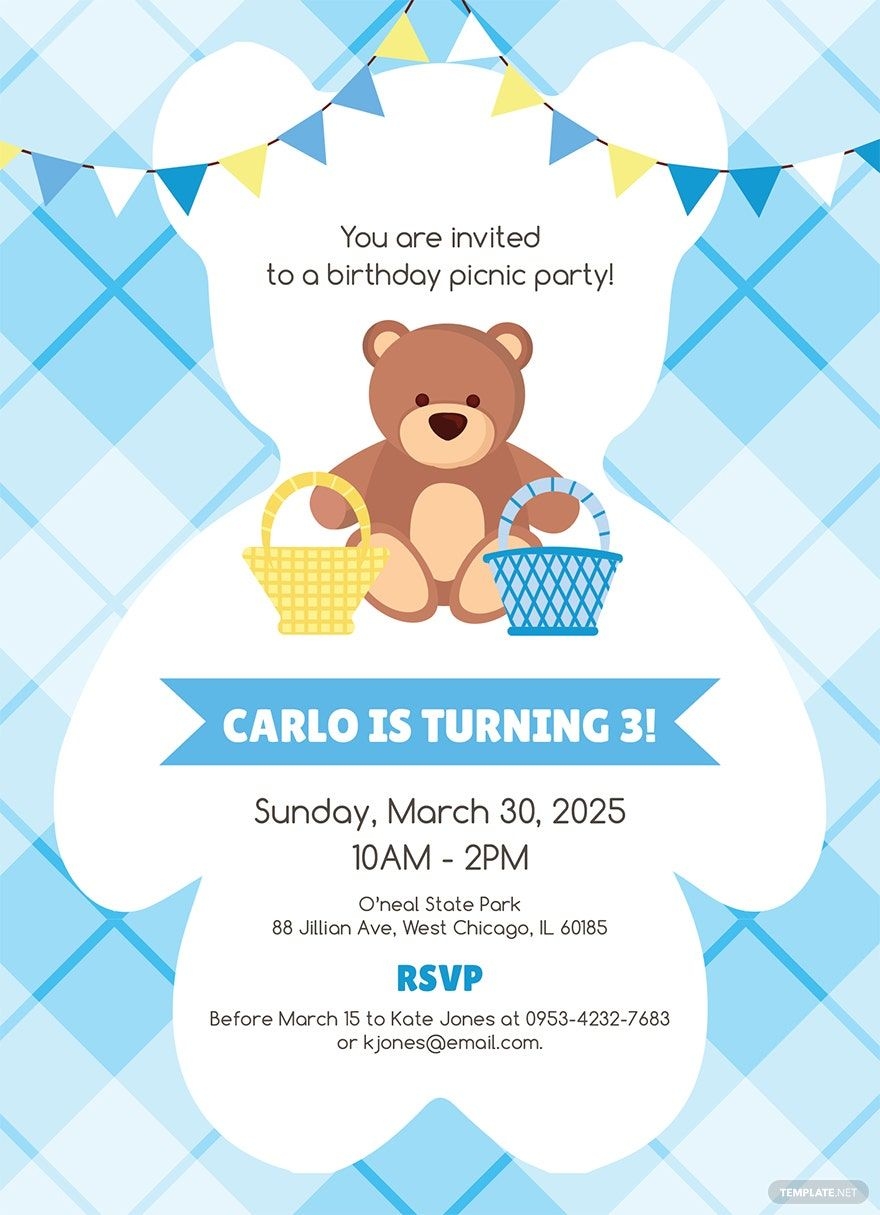 Teddy Bear Picnic Birthday Invitation Template In Illustrator 