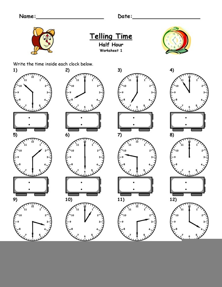Telling Time Half Hour Worksheets Telling Time Worksheets