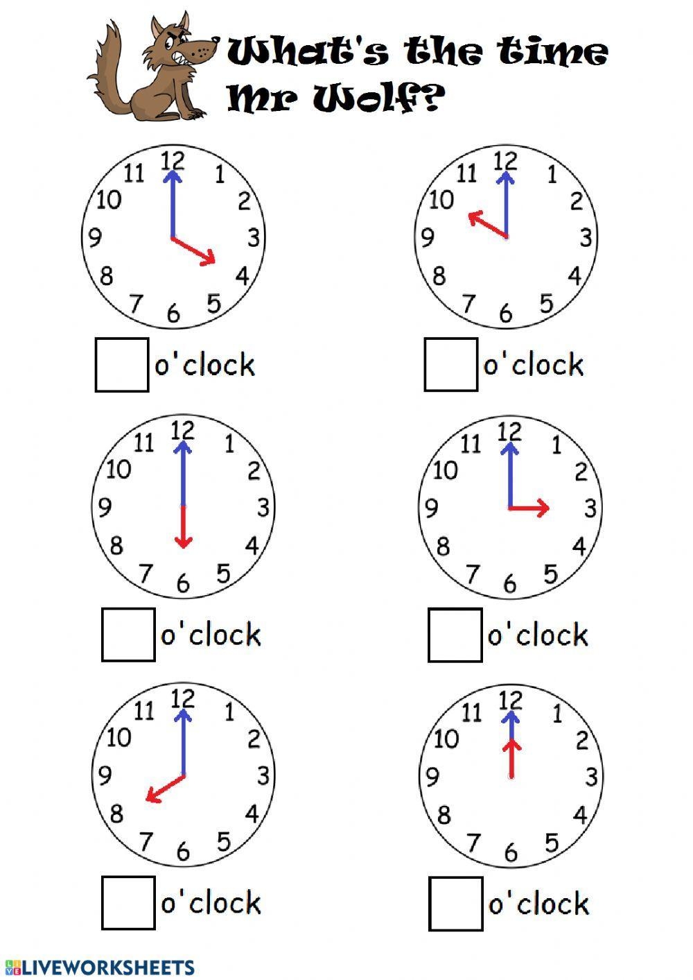 time to the hour worksheets