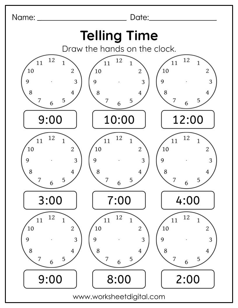 Telling Time Worksheets To The Hour Shop Teach Love Autism 