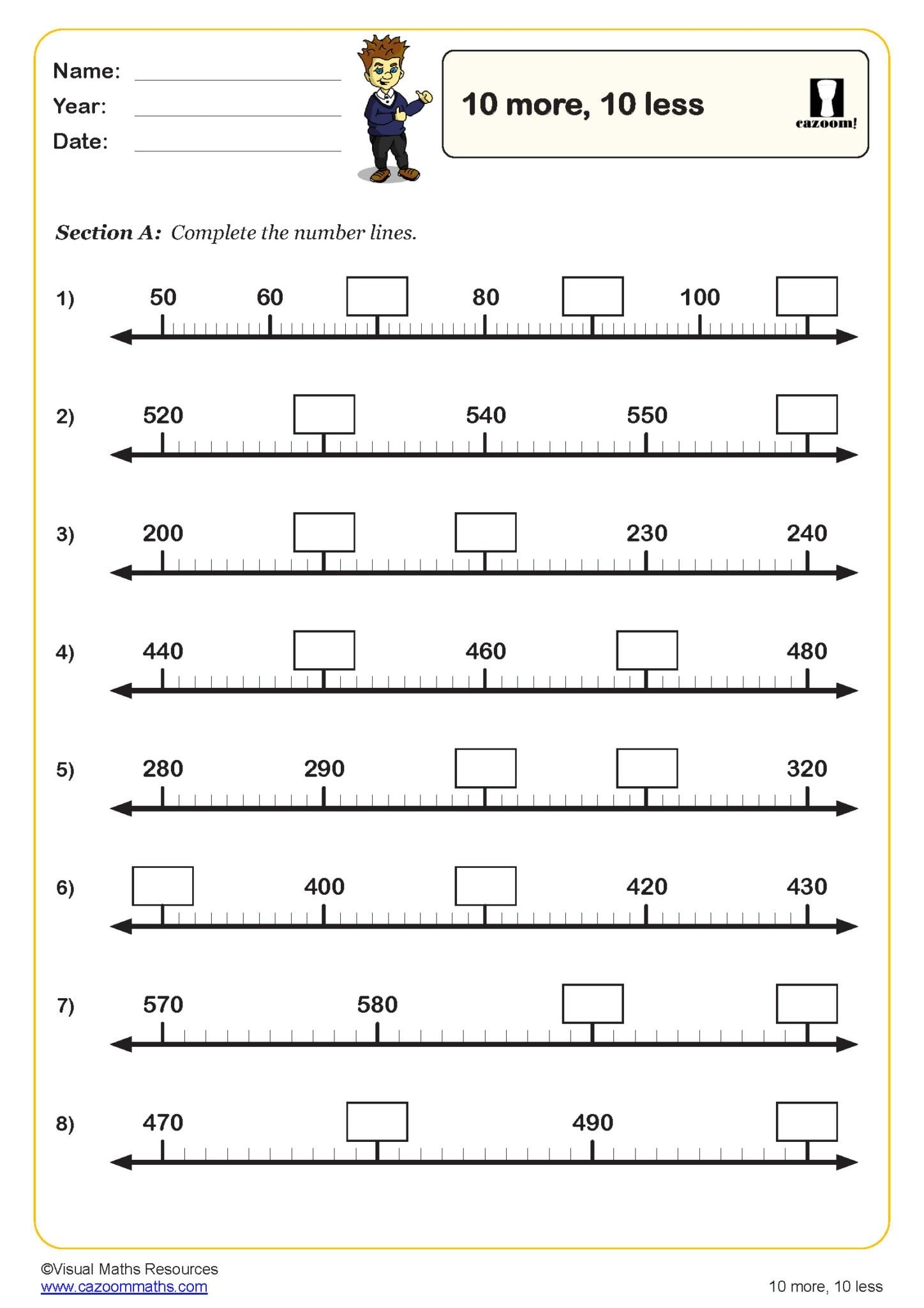 ten more ten less worksheets