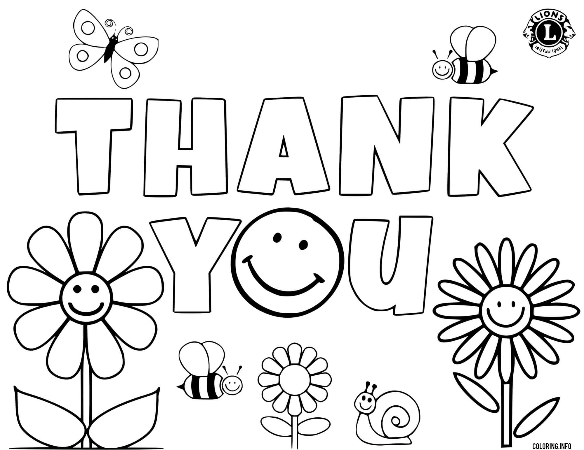 Thank You Flowers Coloring Page Printable