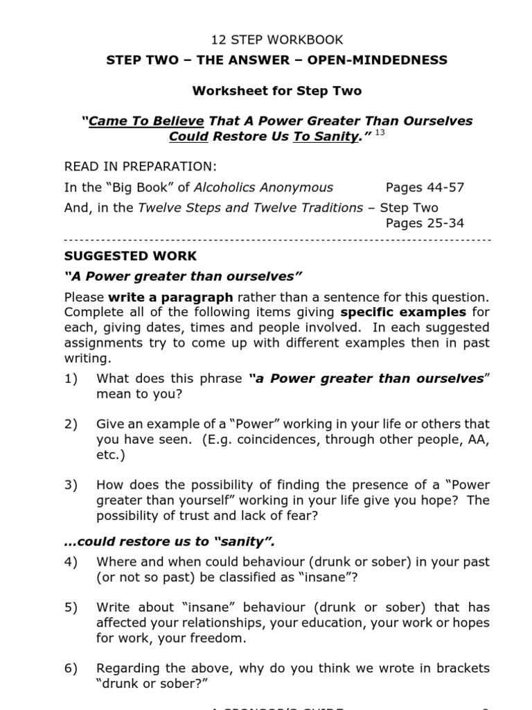alcoholics anonymous step 3 worksheet