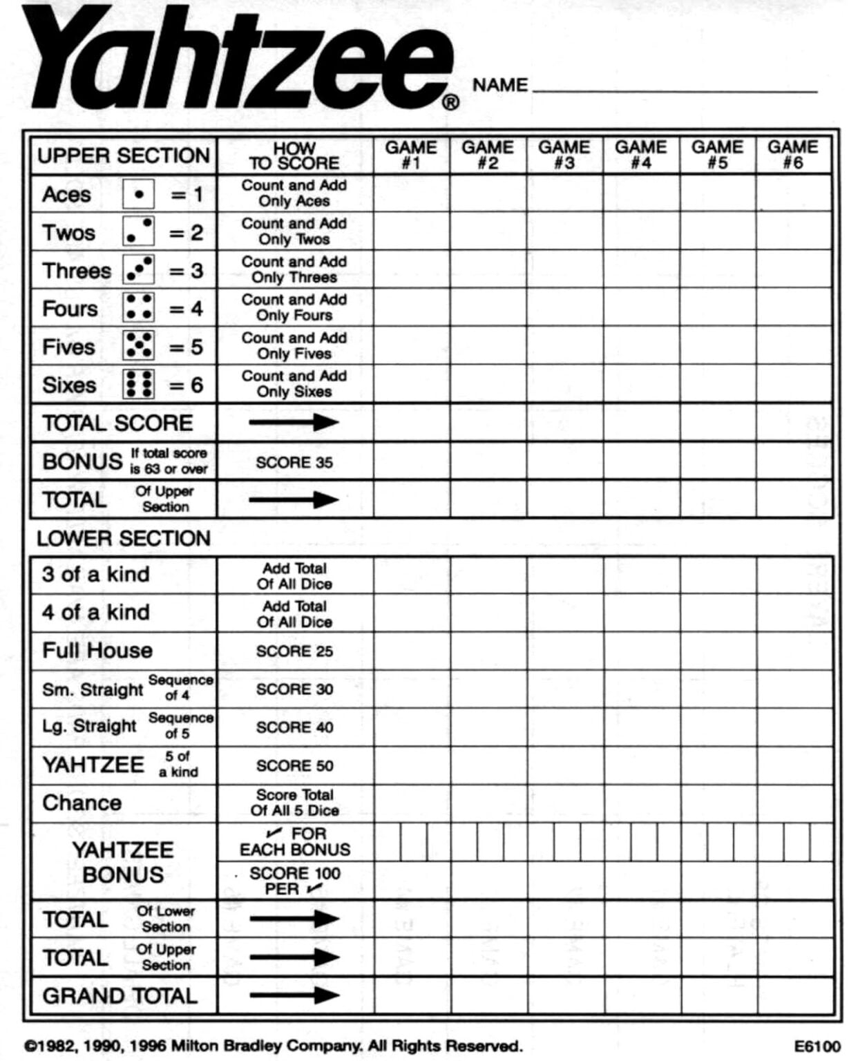 The Yahtzee Score Card Download And Print New Yahtzee Score Sheets 