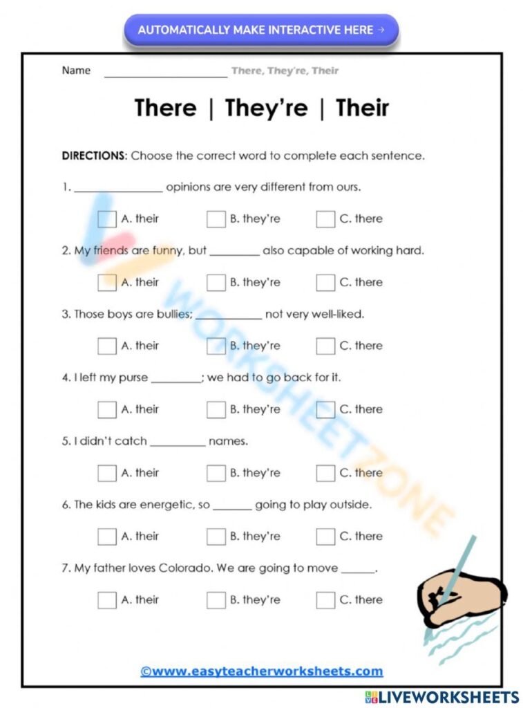Their Theyre There Its Its Free Practice Sheets Worksheets