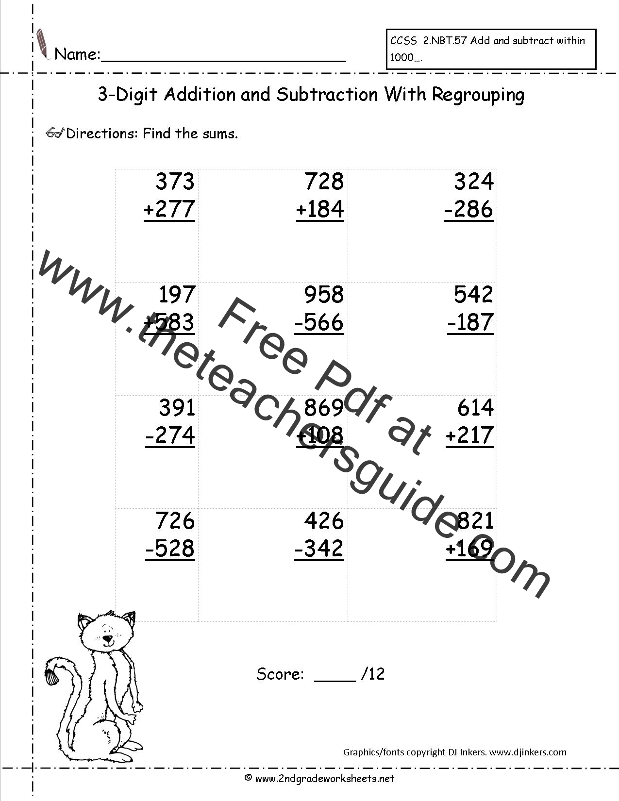 three digit subtraction worksheets