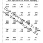 Three Digit Subtraction Worksheets