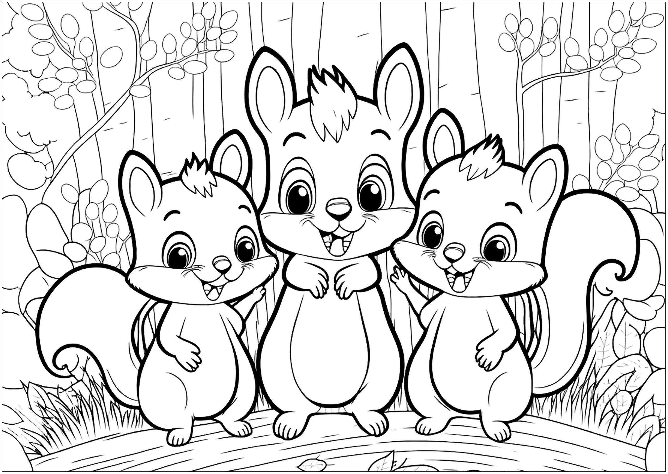 Three Funny Little Squirrels Squirrel Coloring Pages For Kids