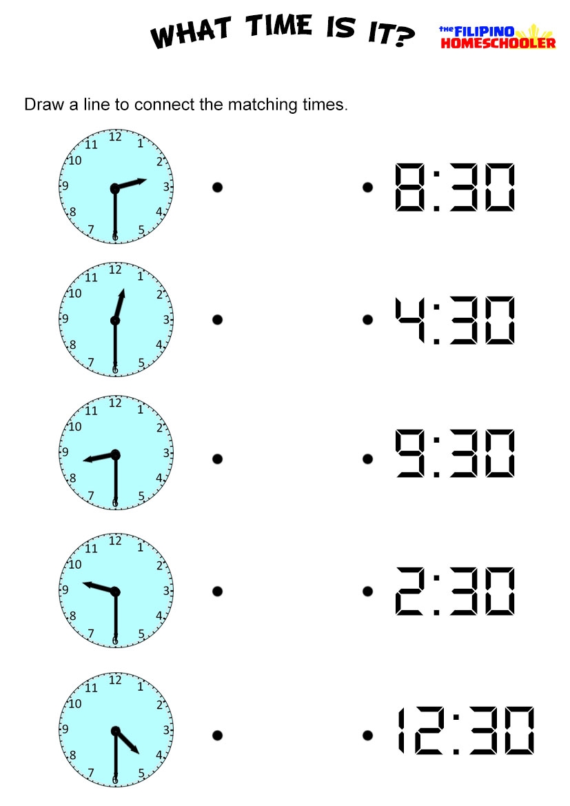 time to the hour and half hour worksheets