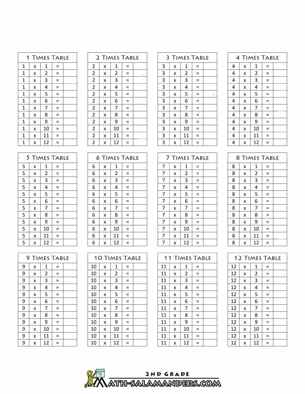 times tables worksheets 1 12