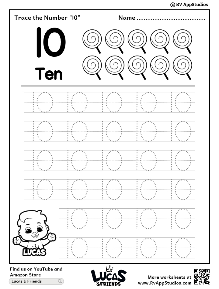 Trace Number 10 Worksheet For FREE For Kids Worksheets Library