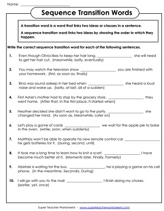 Transition Words Worksheets Worksheets Library