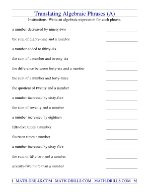 Translating Algebraic Expressions Worksheets With Answers Pdf Fill 