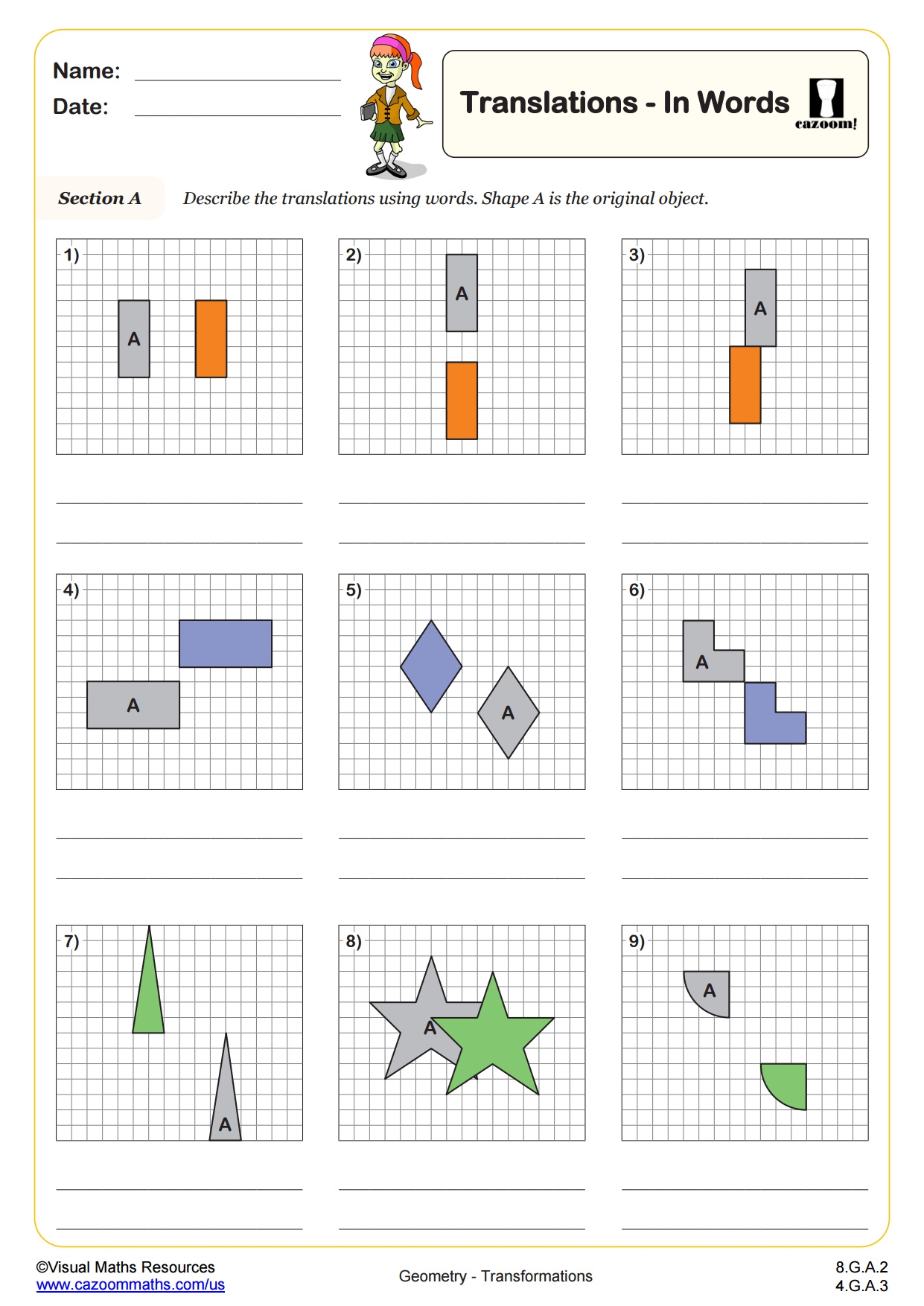 Translations From Words PDF Printable Geometry Worksheets 