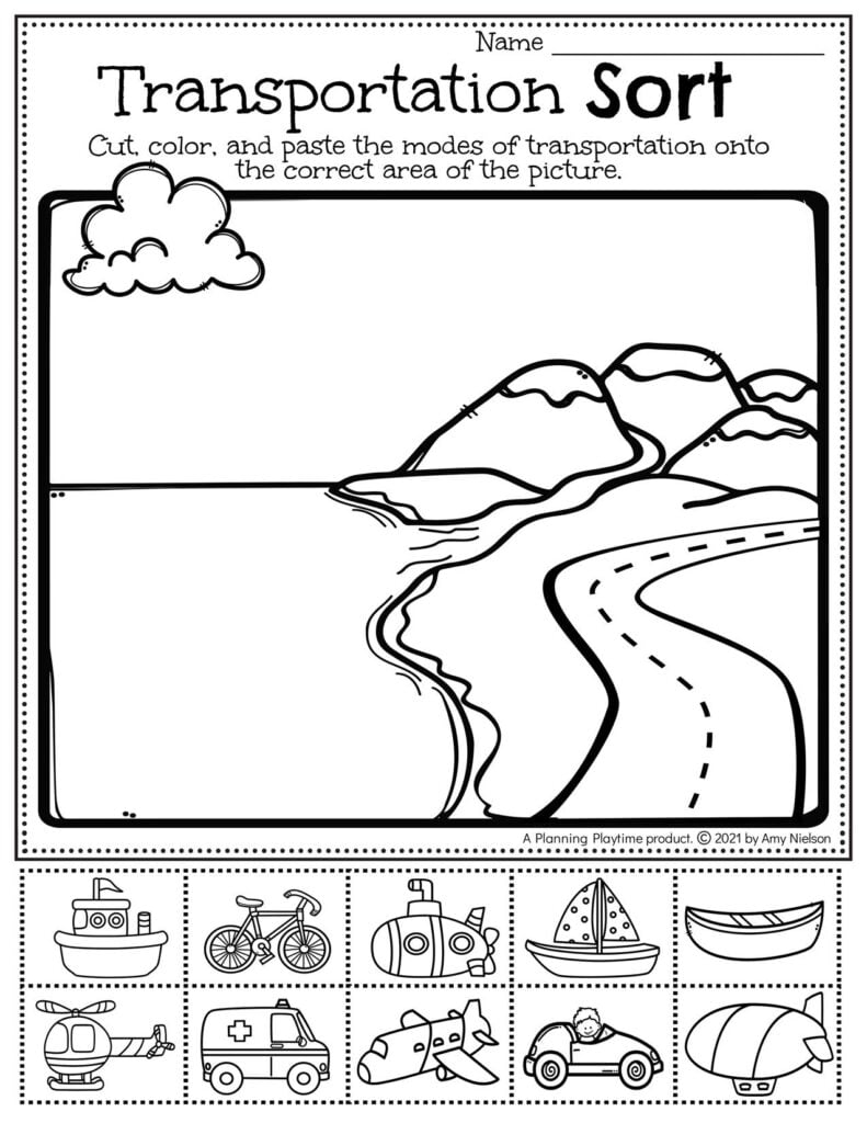 transportation worksheets for preschool