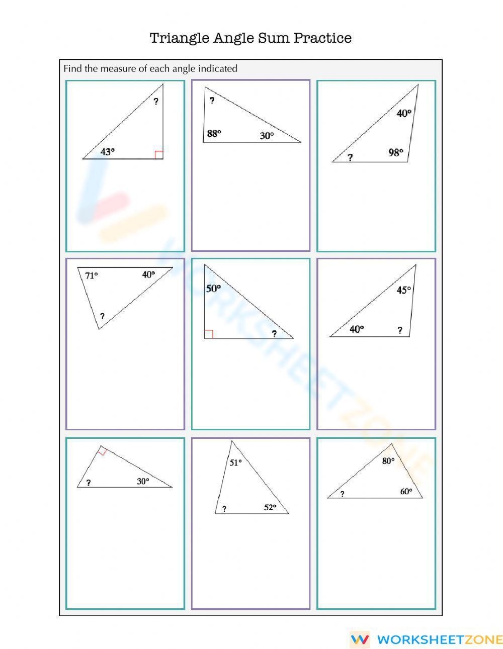 Triangle Angle Sum Practice Worksheet Worksheets Library
