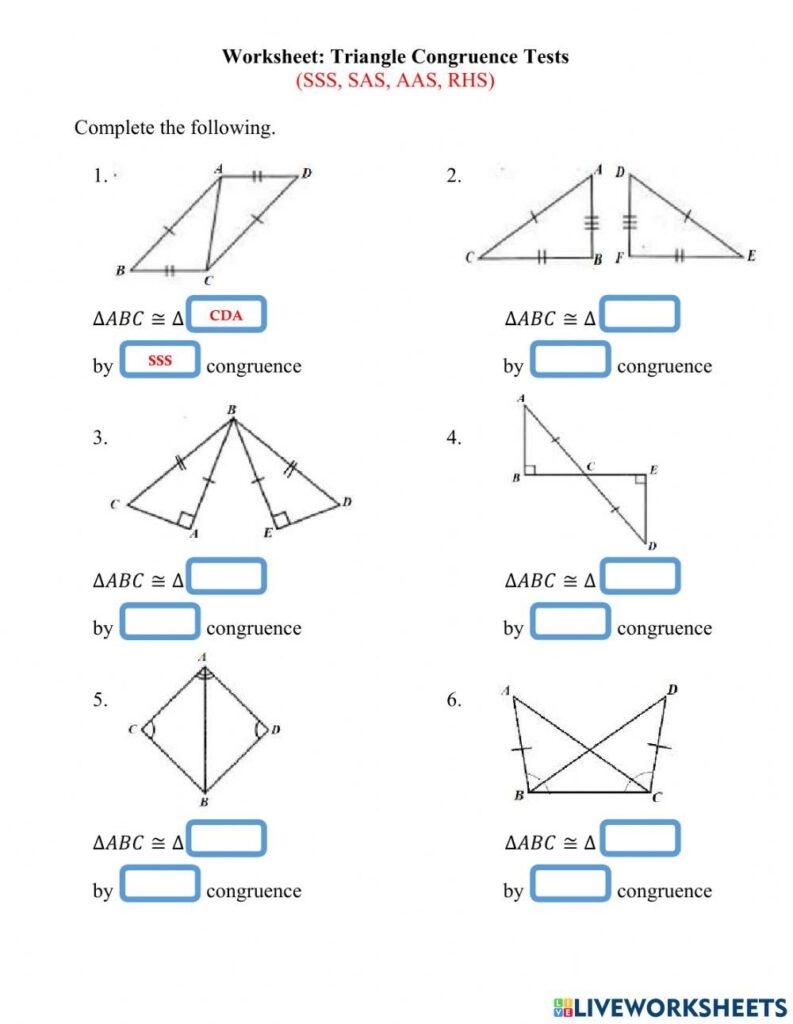 Triangle Congruence Worksheet With Answers