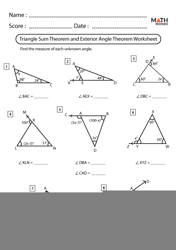 angle sum theorem worksheet