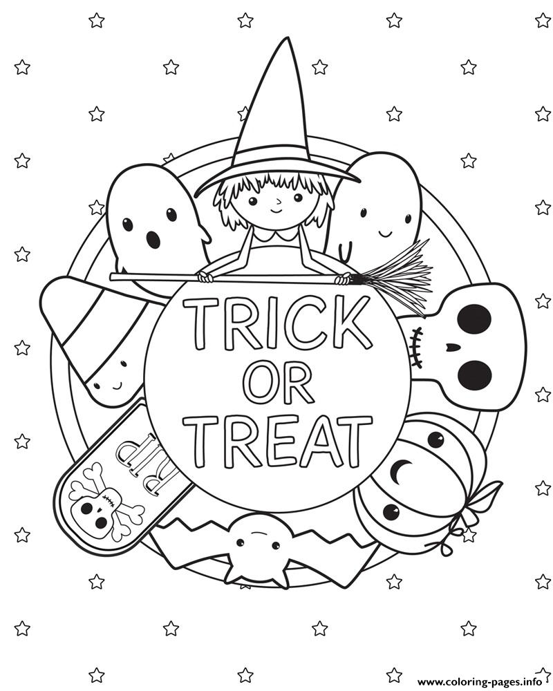 Trick Or Treat Halloween Kids Coloring Page Printable