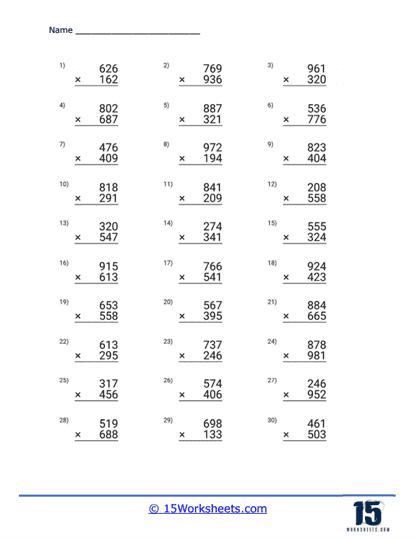 Triple Digit Multiplication Worksheets 15 Worksheets Worksheets 