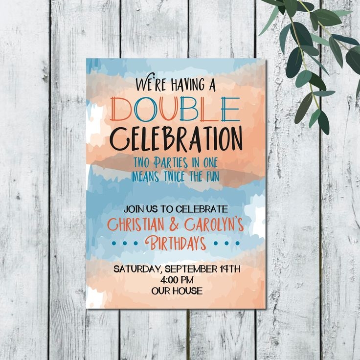 Twice The Fun Birthday Invitation Printable Double Celebration Digital 