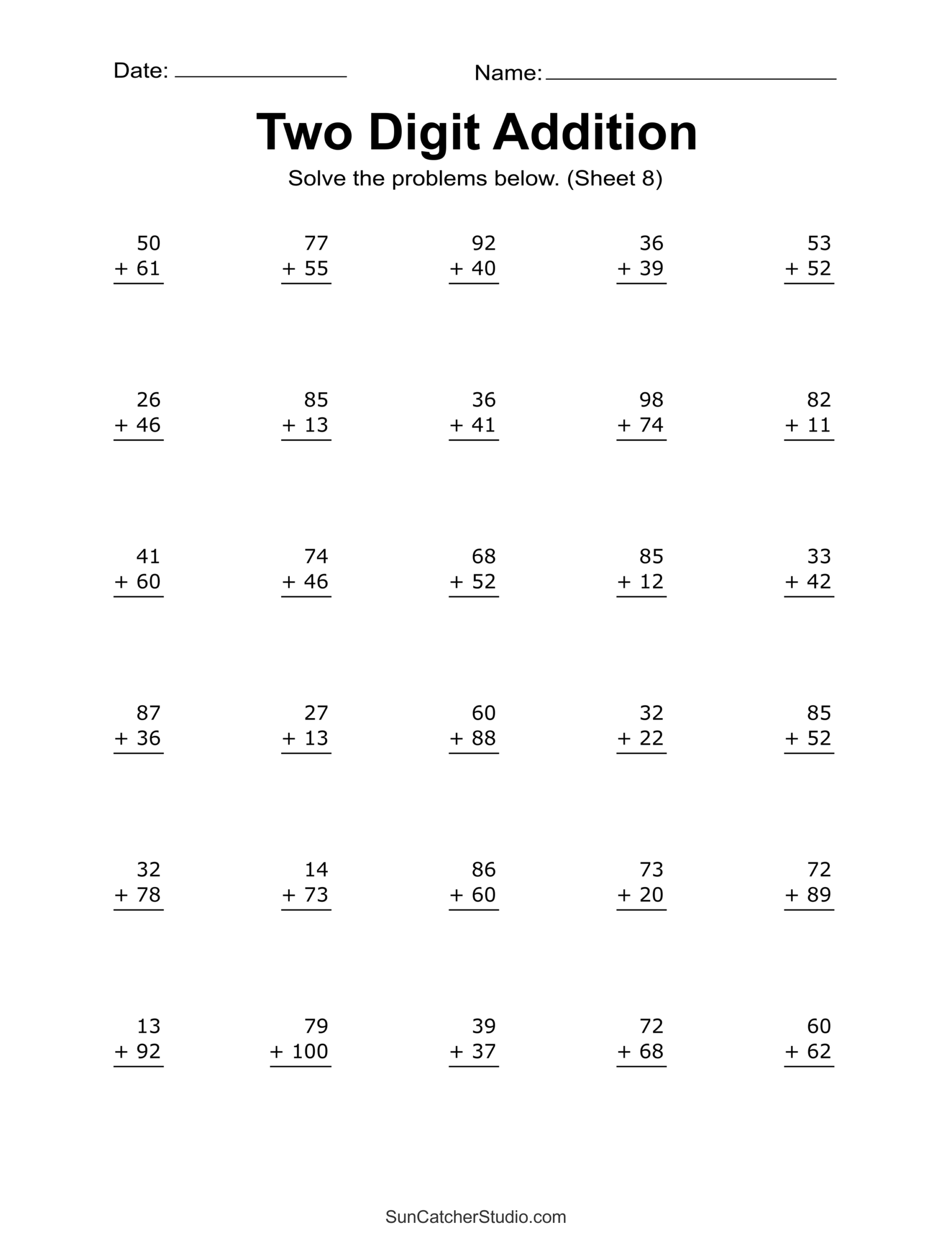 addition worksheets printable