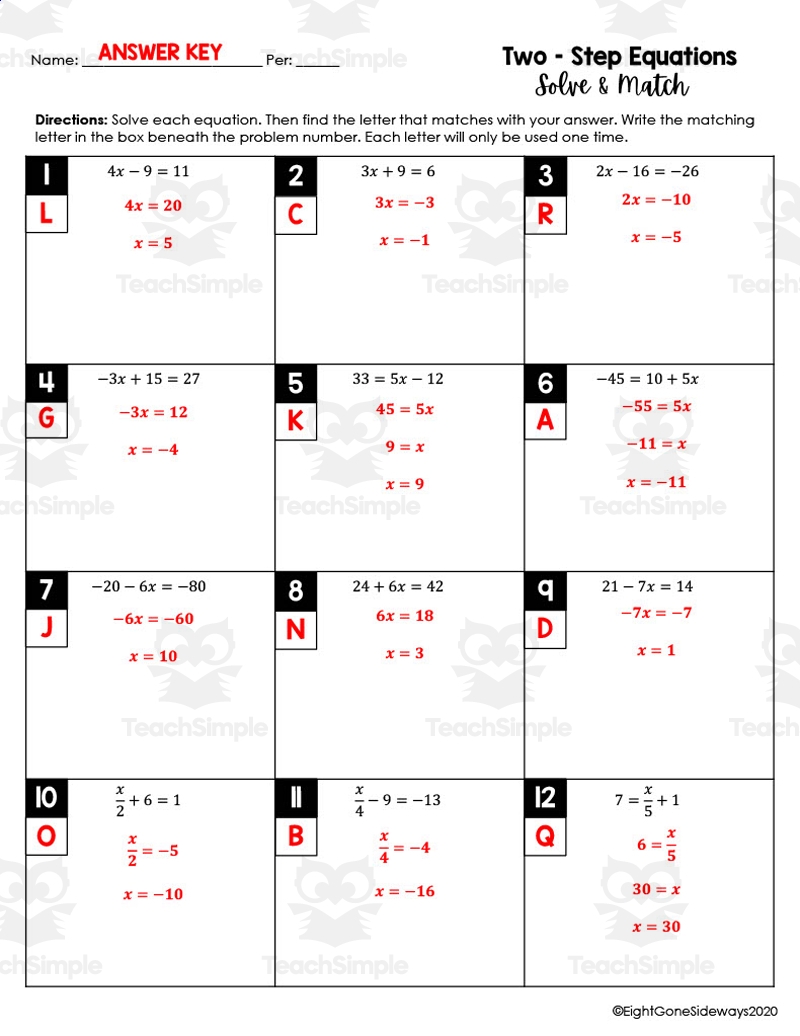 Two Step Equations Solve Match Worksheet Worksheets Library