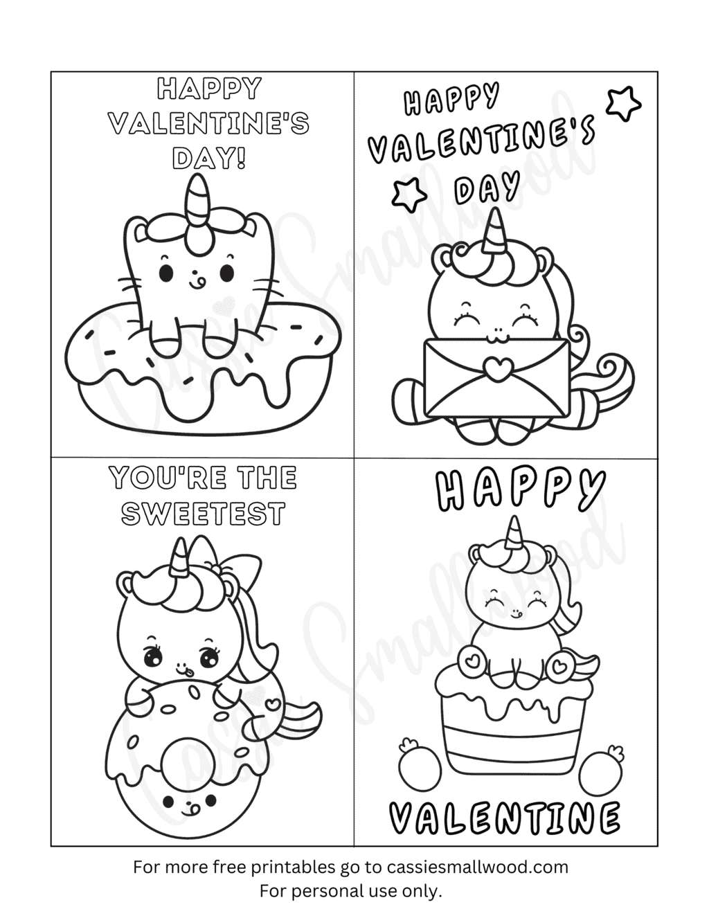 Unicorn Class Valentine Cards To Color Cassie Smallwood