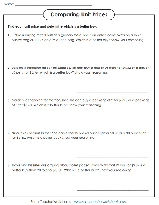 Unit Rate Worksheets Worksheets Library