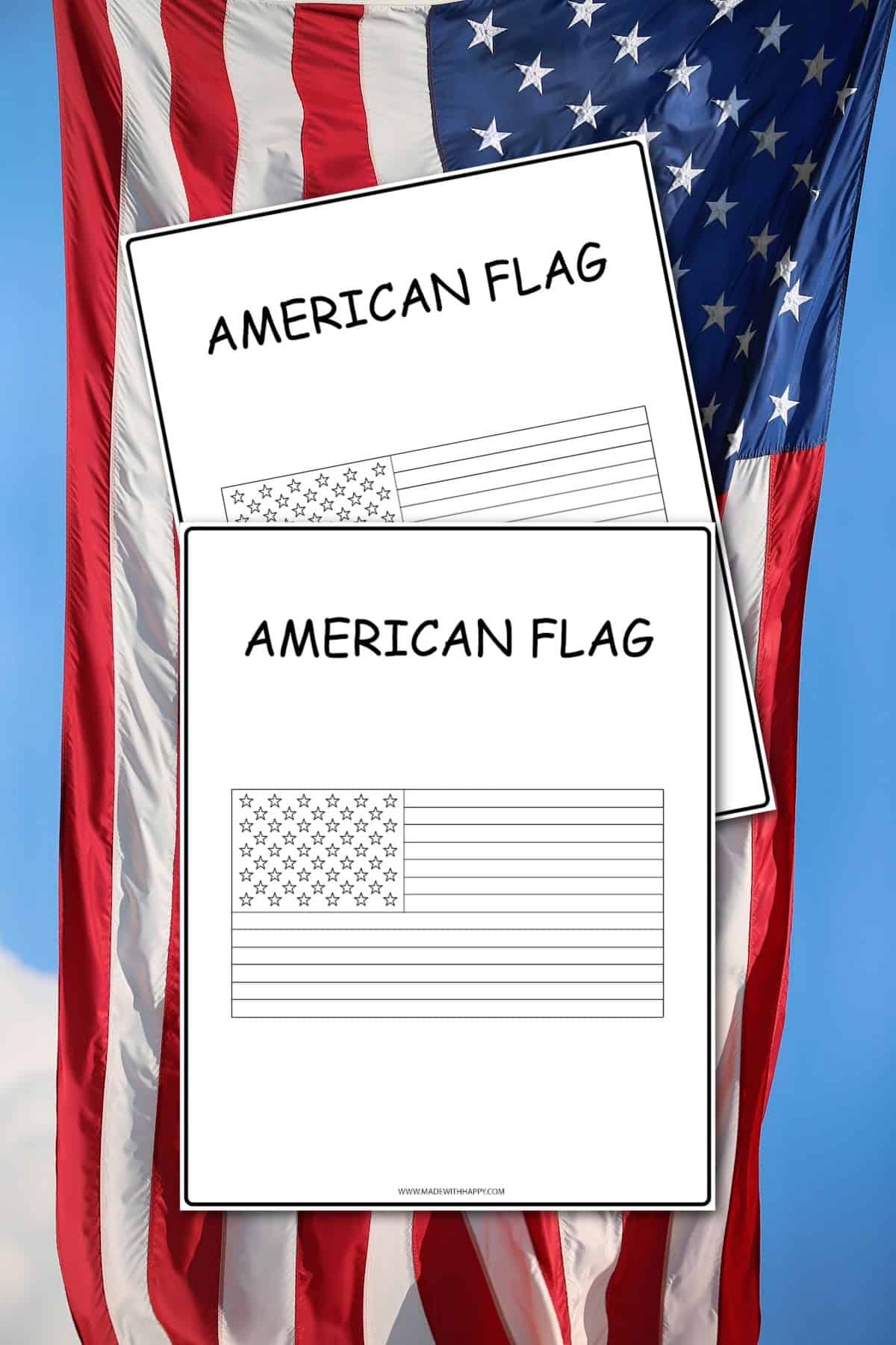 United States Flag Color Page Made With HAPPY