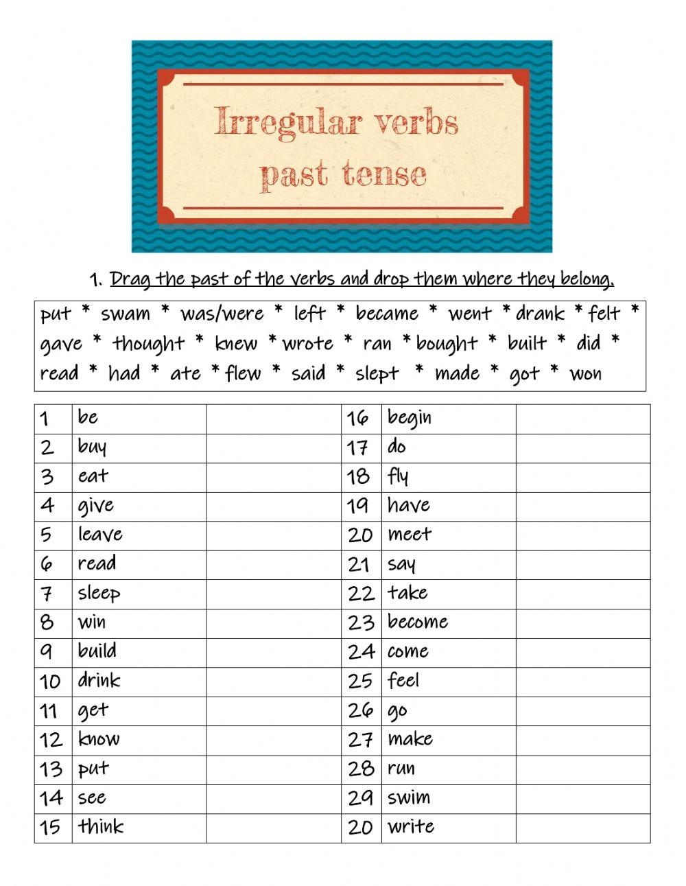 Using Irregular Verbs Past Tense Printable Classroom Activity 