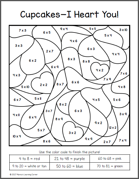 Valentine 39 s Day Color By Number Multiplication Worksheets Mamas 