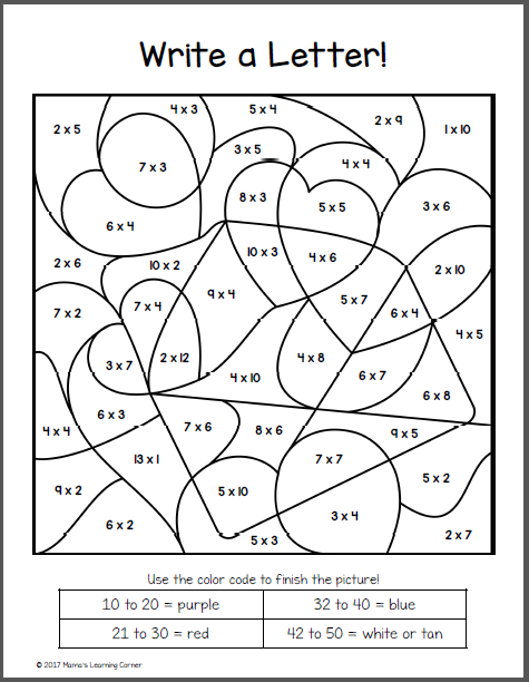 color by number multiplication worksheets