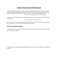 values assessment worksheet
