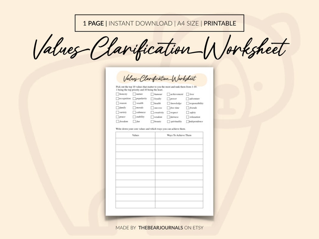 Values Clarification Worksheet Identifying Values Worksheet 