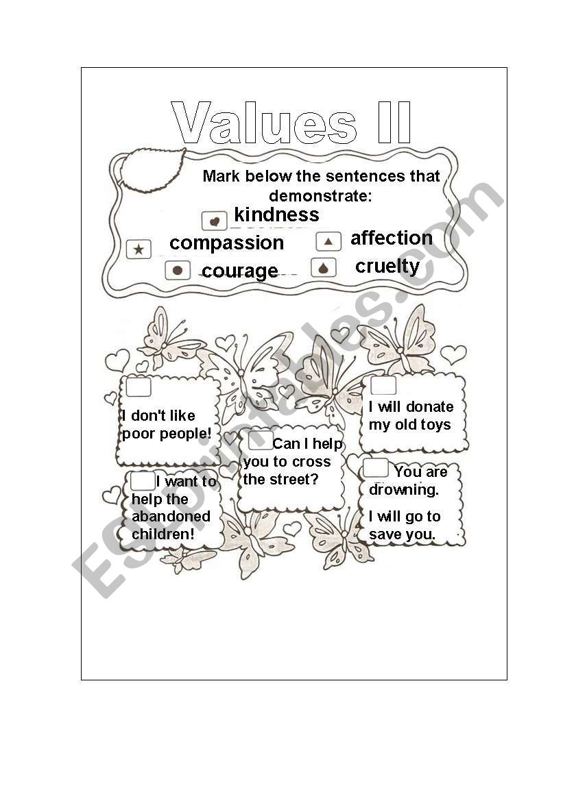 Values Worksheets
