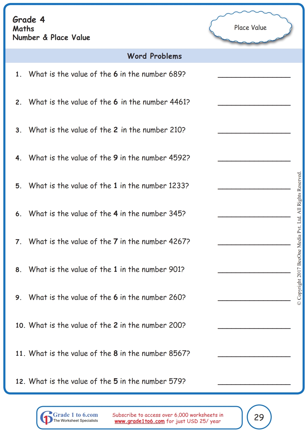 Values Worksheets