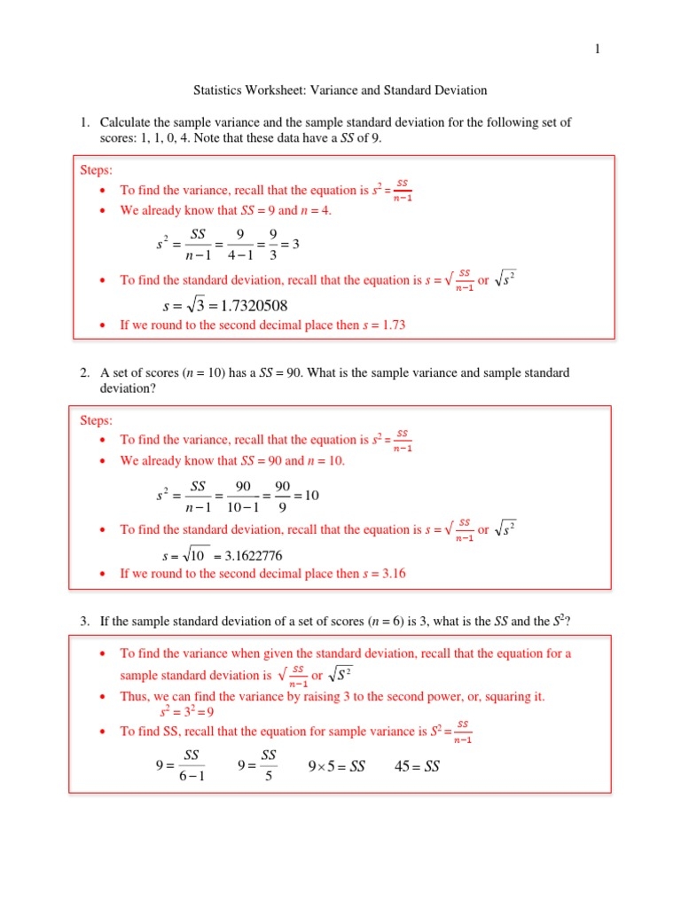 standard deviation worksheet
