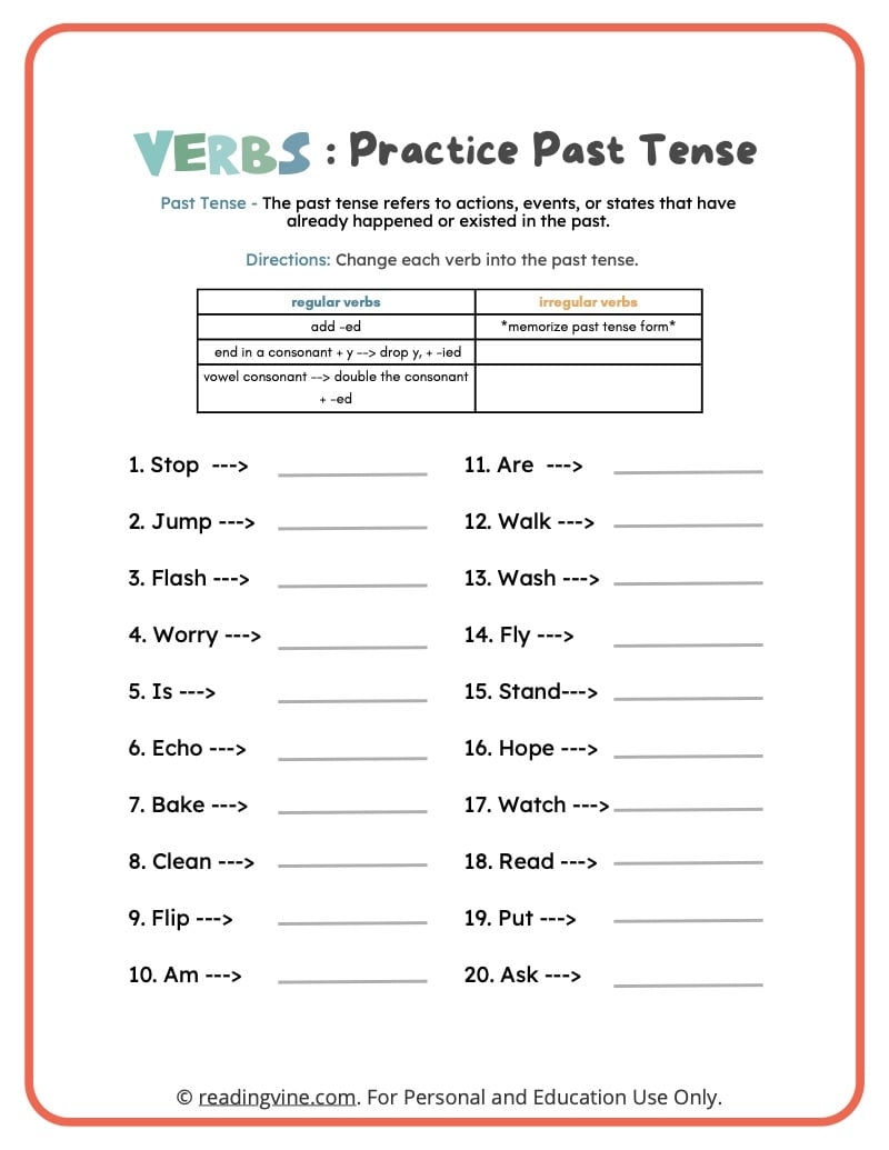 past tense worksheets