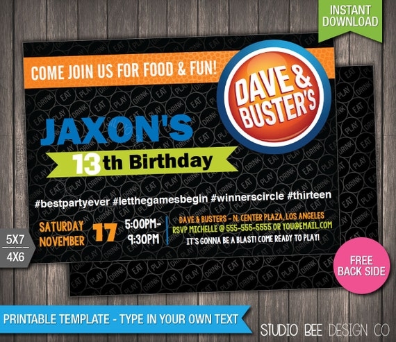 dave and busters invitation template