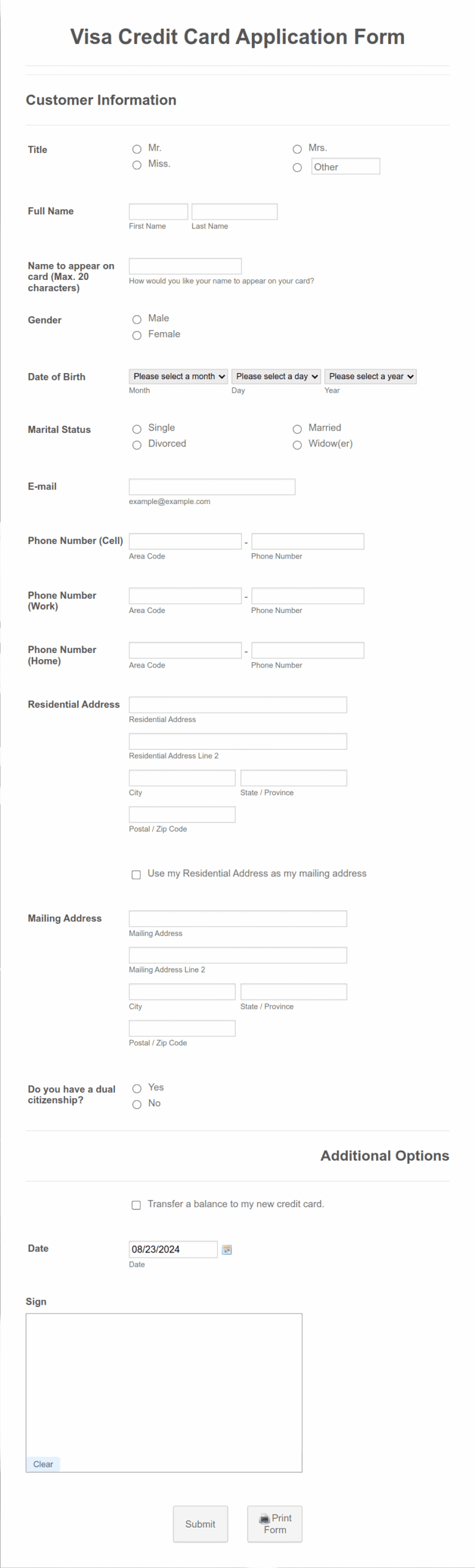 Visa Credit Card Application Form Template Jotform Worksheets Library