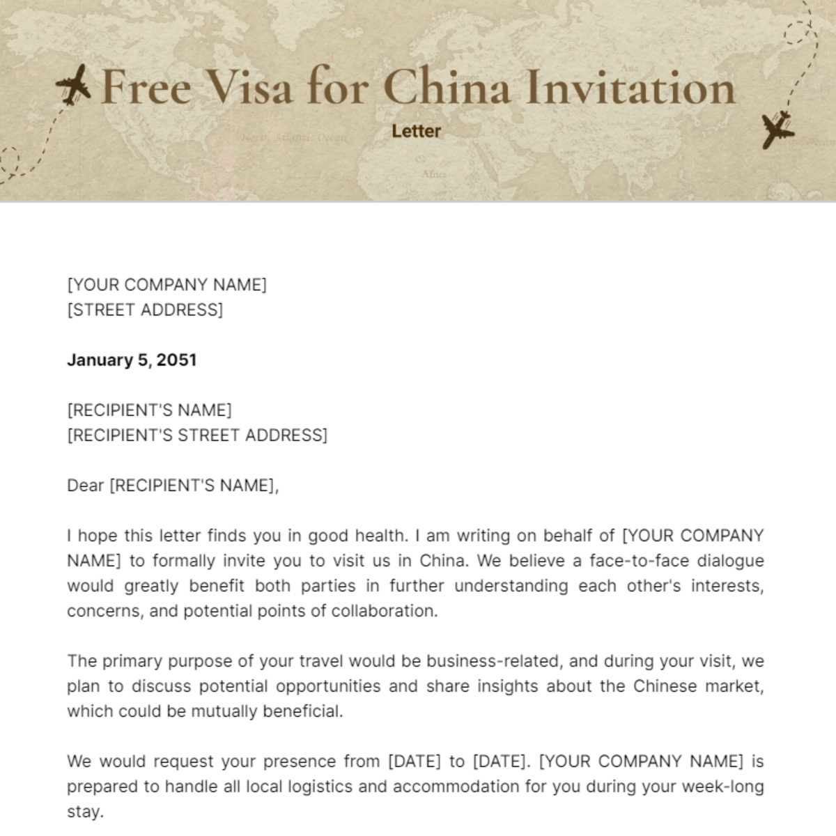 Visa For China Invitation Letter Template Edit Online Download 