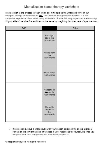 preparing for therapy worksheet