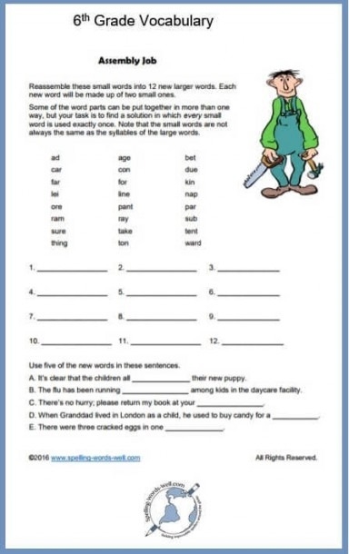 Vocabulary Worksheets By Grade Level