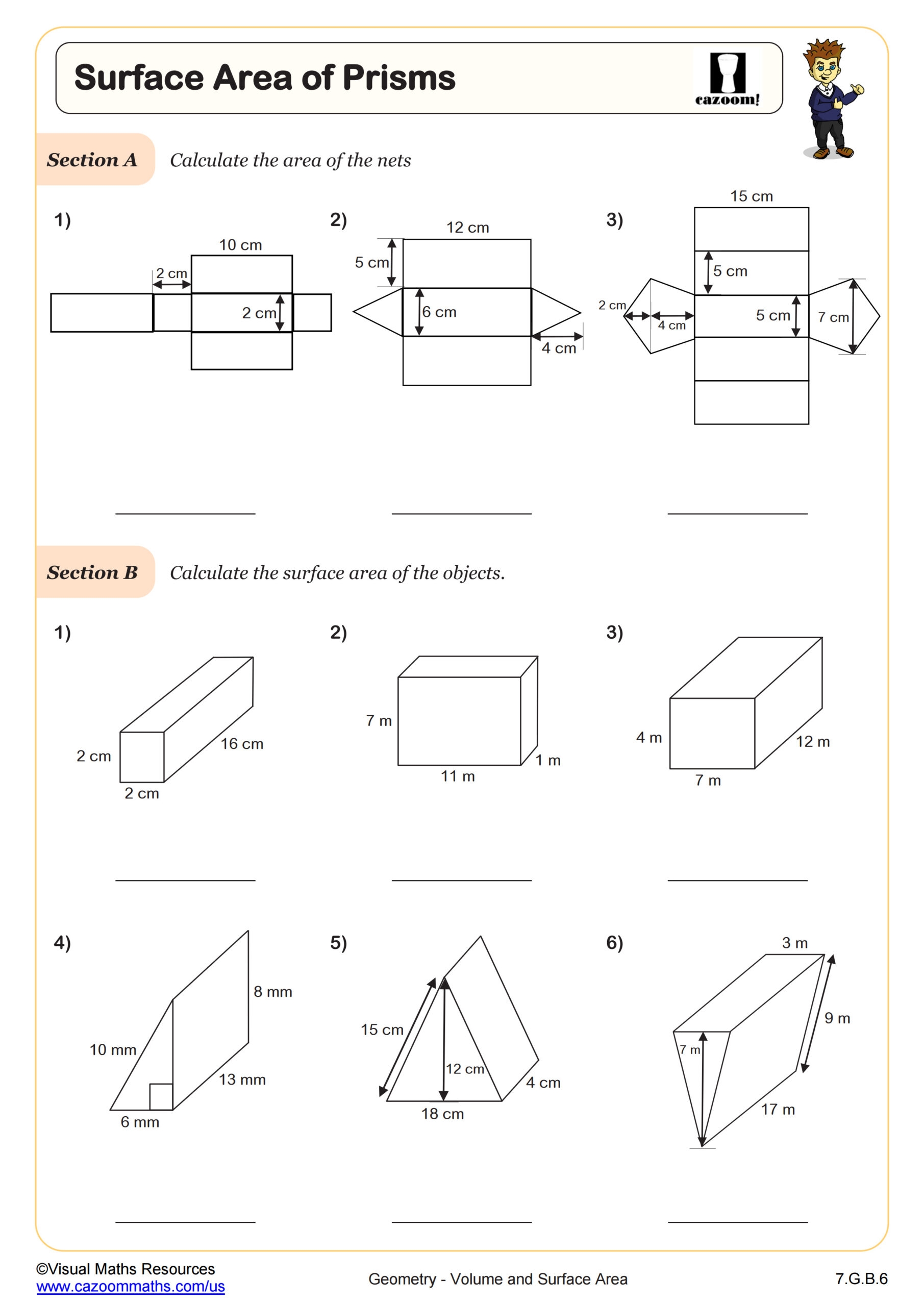 Volume And Surface Area Of Rectangular Prisms Worksheet For 7th 