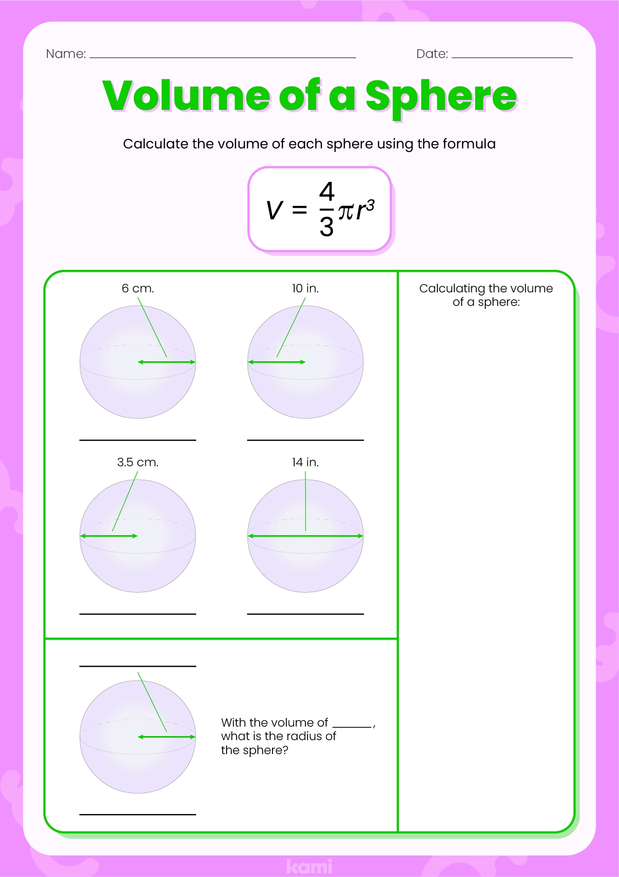 Volume Of A Sphere Purple For Teachers Perfect For Grades 10th 
