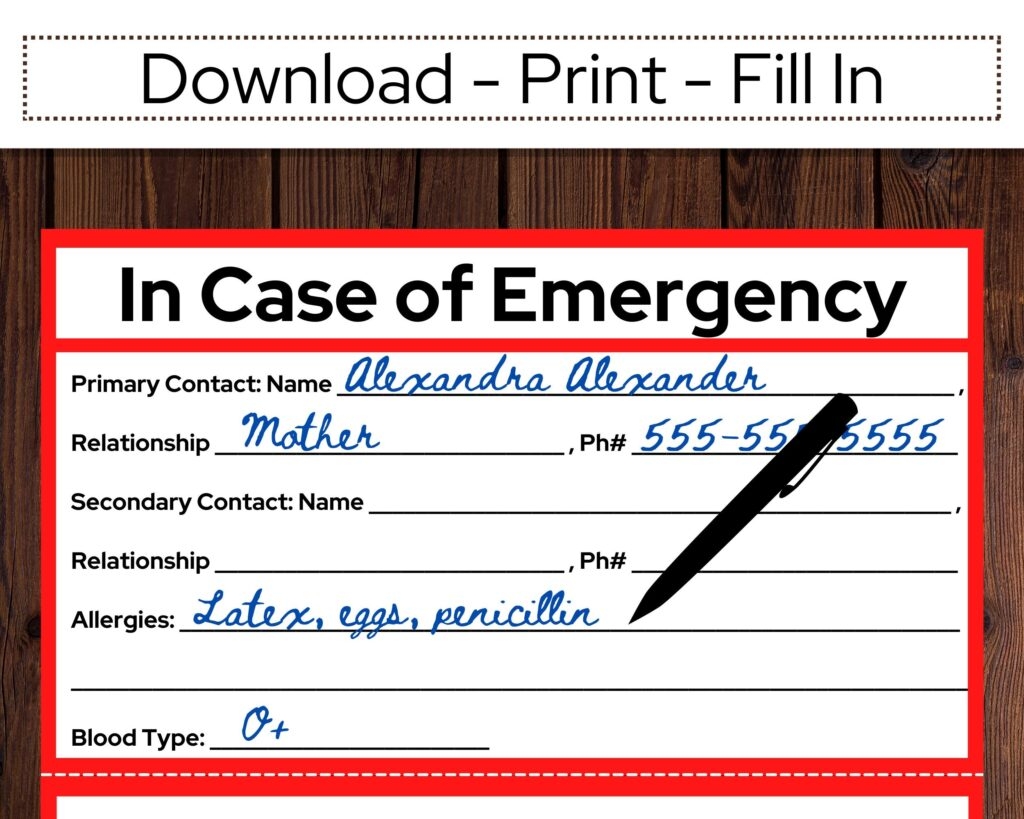Wallet Printable Emergency Card Template Fillable Form 2025