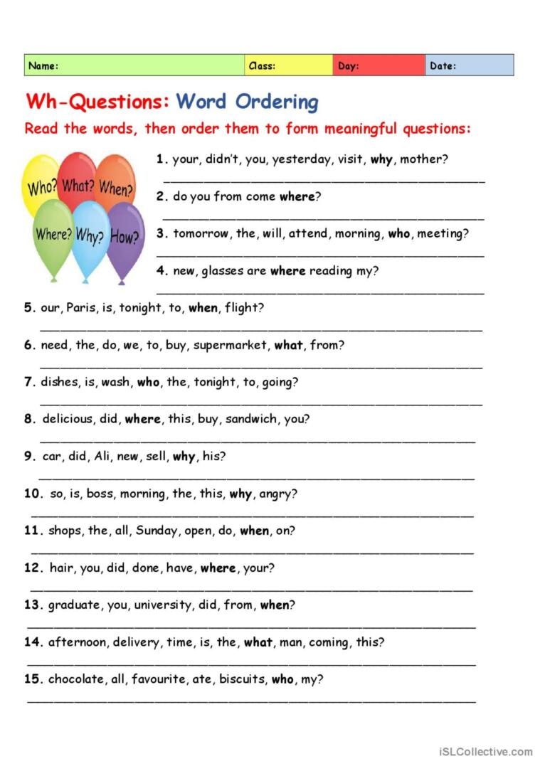 Wh questions Worksheet Live Worksheets Worksheets Library